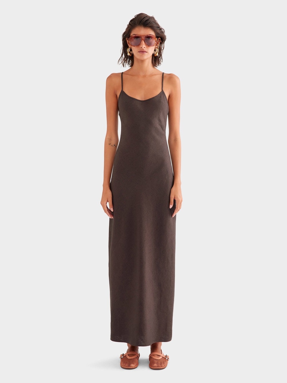 NWT* Venroy Linen Slip Dress - Dark Chocolate
